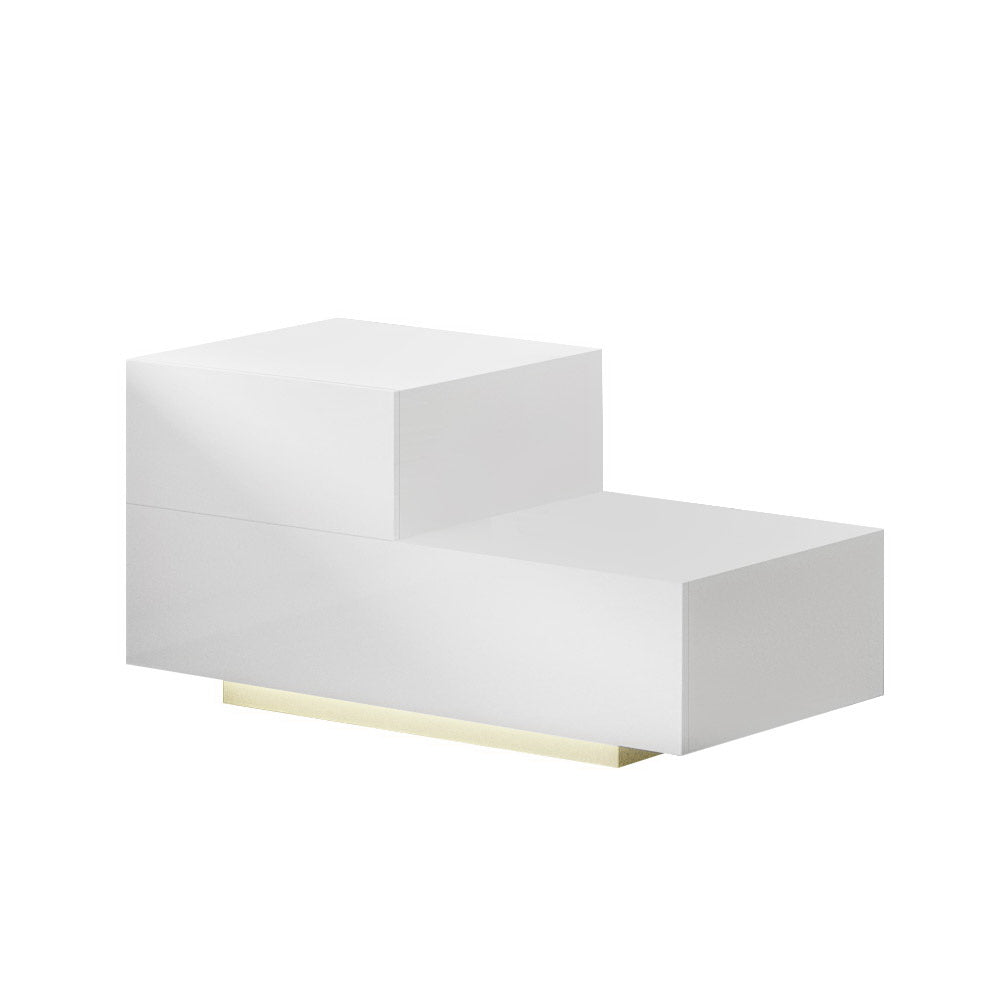 LED Bedside Table with 2 Drawers - White