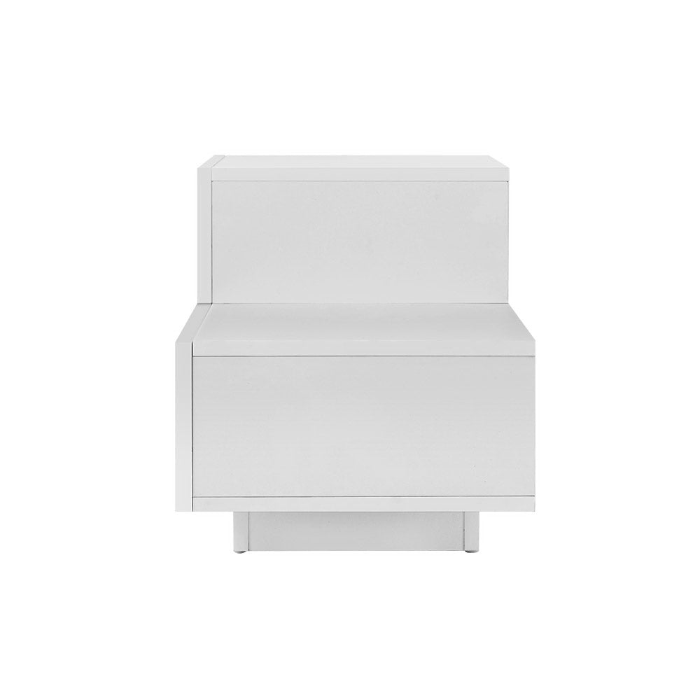 LED Bedside Table with 2 Drawers - White