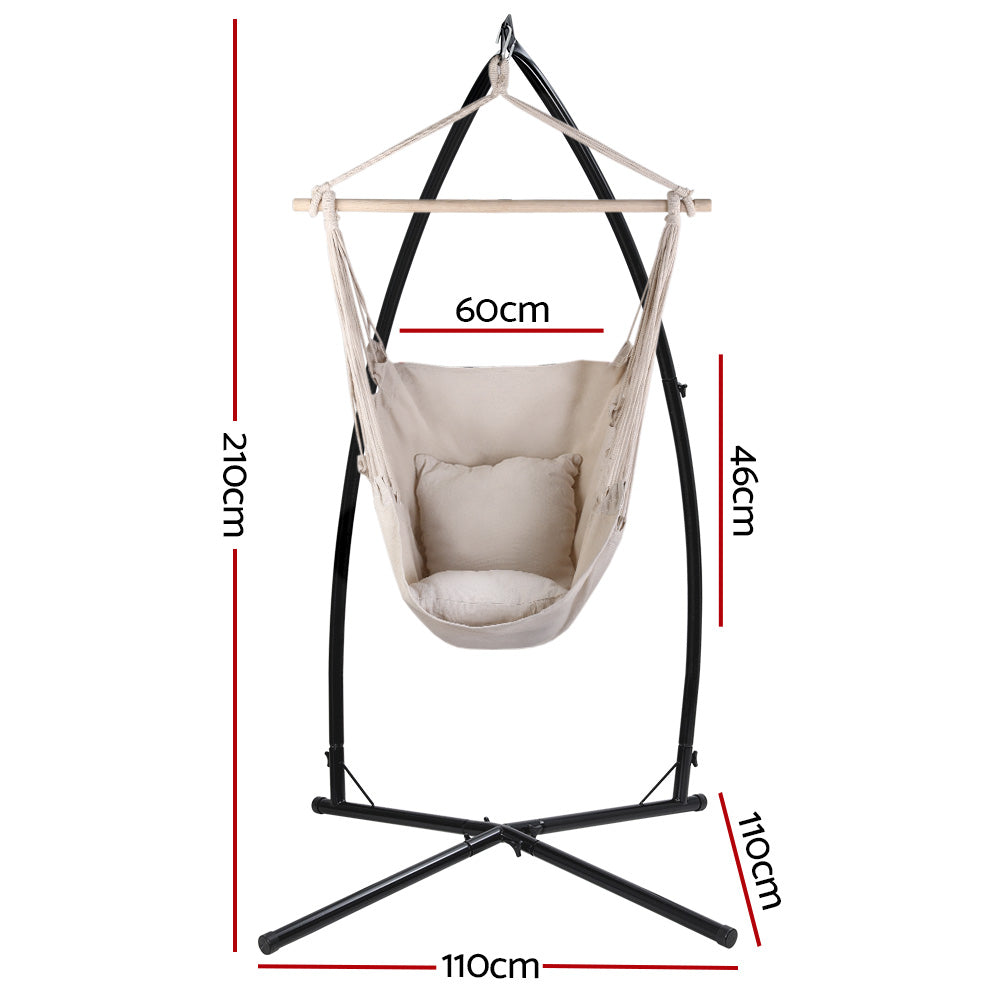 Outdoor Hammock Chair with Steel Stand Hanging Hammock with Pillow Cream