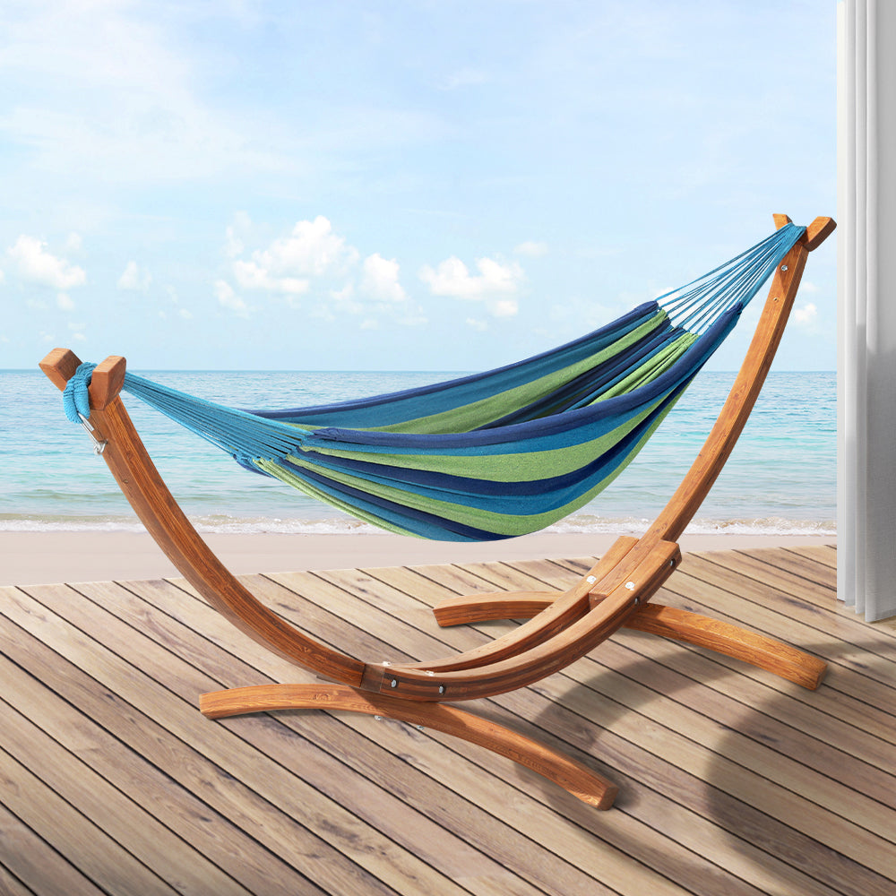 Wooden Hammock Chair with Stand - Skyblue & Oak