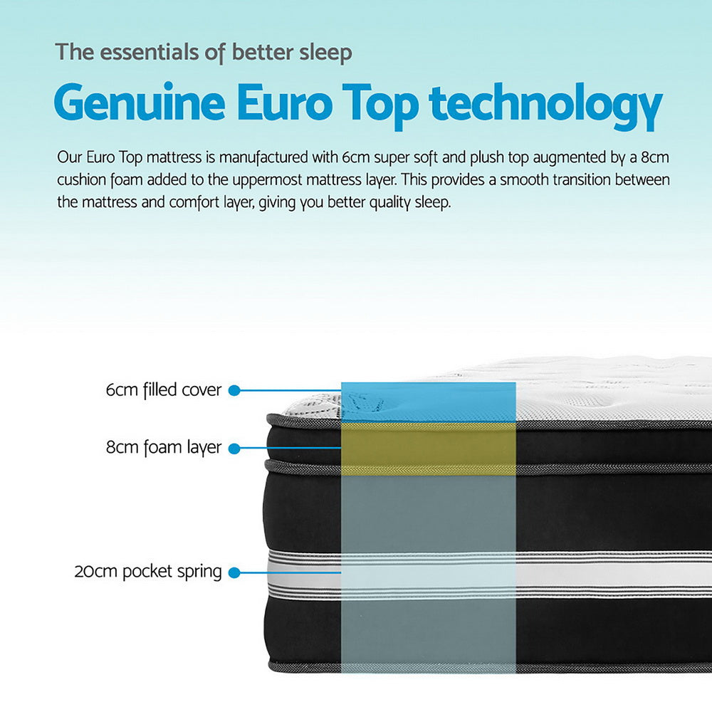 Donegal Euro Top Cool Gel Pocket Spring Mattress 34cm Thick - King Single