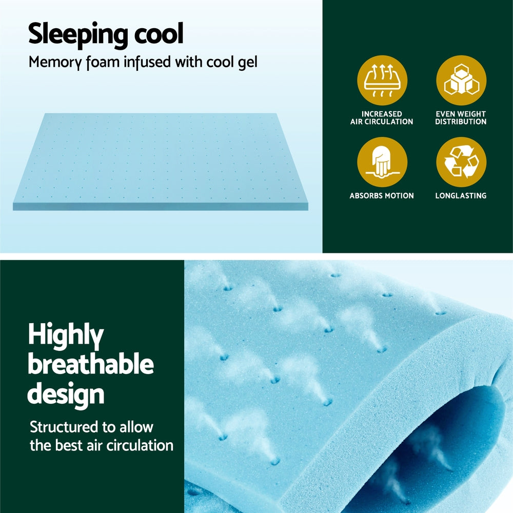 Memory Foam Mattress Topper Ventilated Cool Gel 5cm King Single