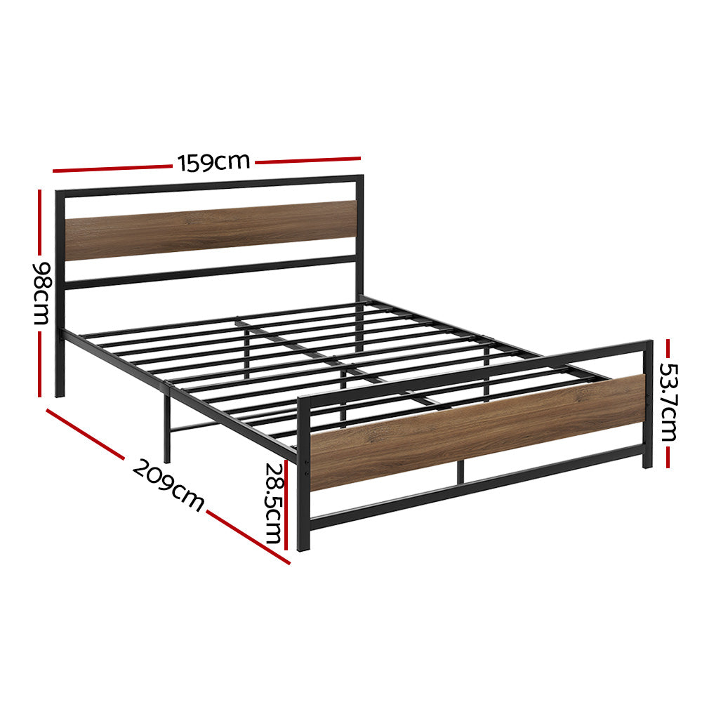 Industrial Style Queen Metal Bed Frame Wood & Black