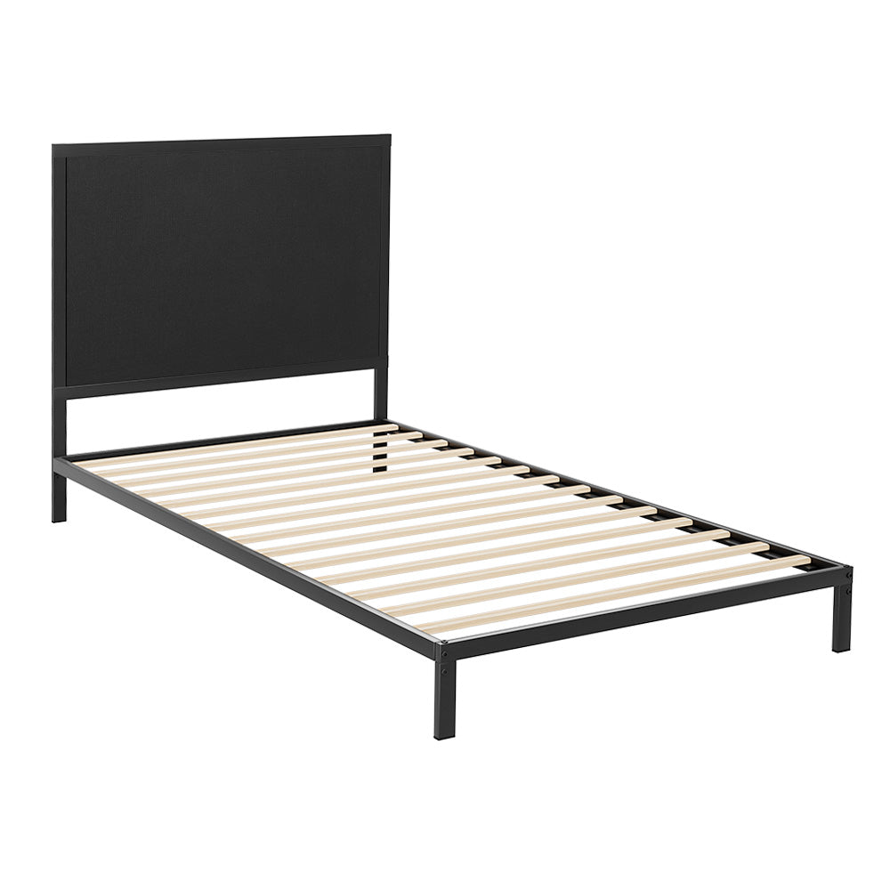 Paddington King Single Bed Frame With Fabric Headboard Black & Charcoal