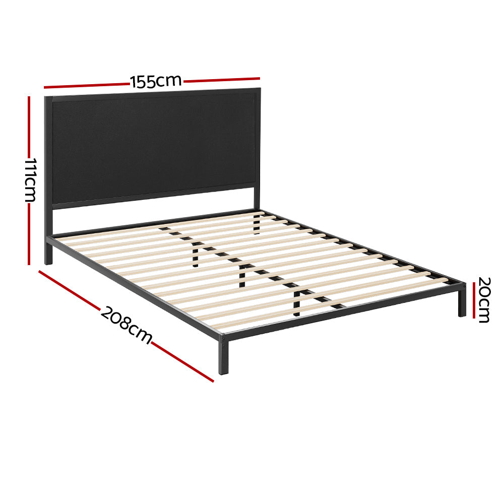 Paddington Queen Bed Frame With Fabric Headboard Black & Charcoal