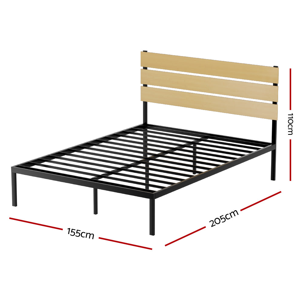 Paula Queen Bed Metal Frame Black With Wooden Headboard