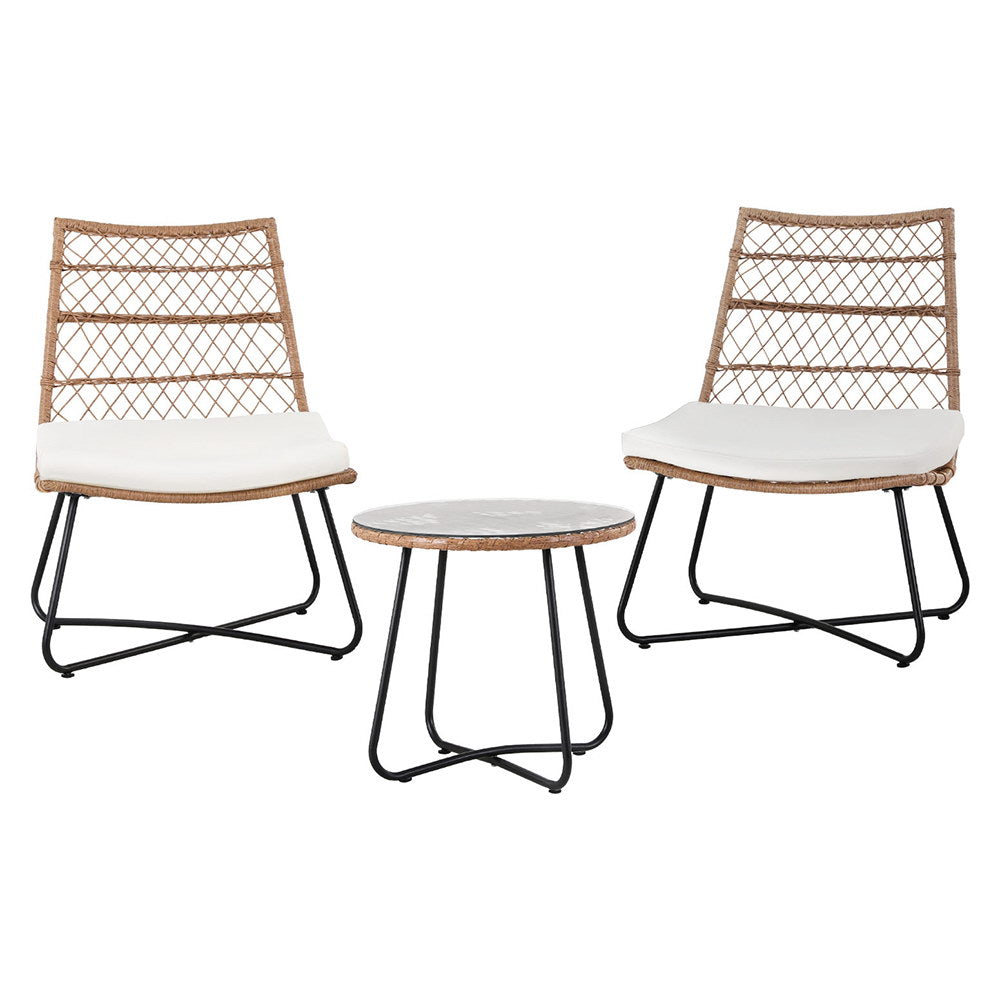 3-Piece Outdoor Wicker Bistro Set – Table & Chairs, Brown Rattan