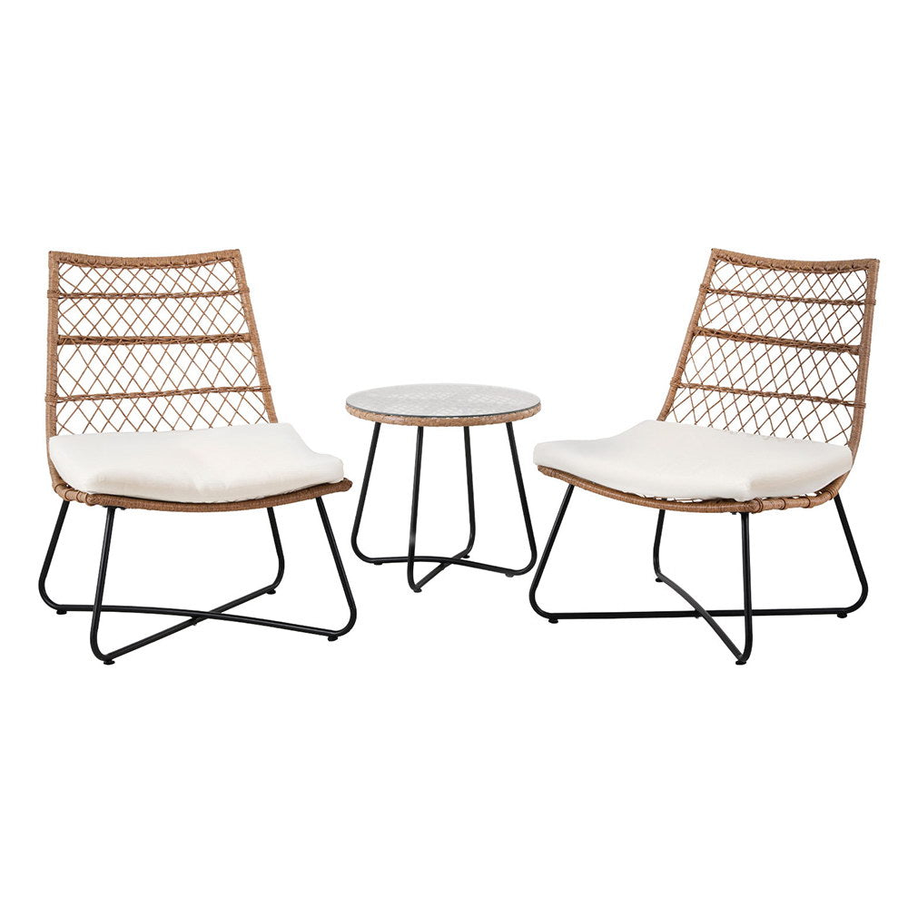 3-Piece Outdoor Wicker Bistro Set – Table & Chairs, Brown Rattan