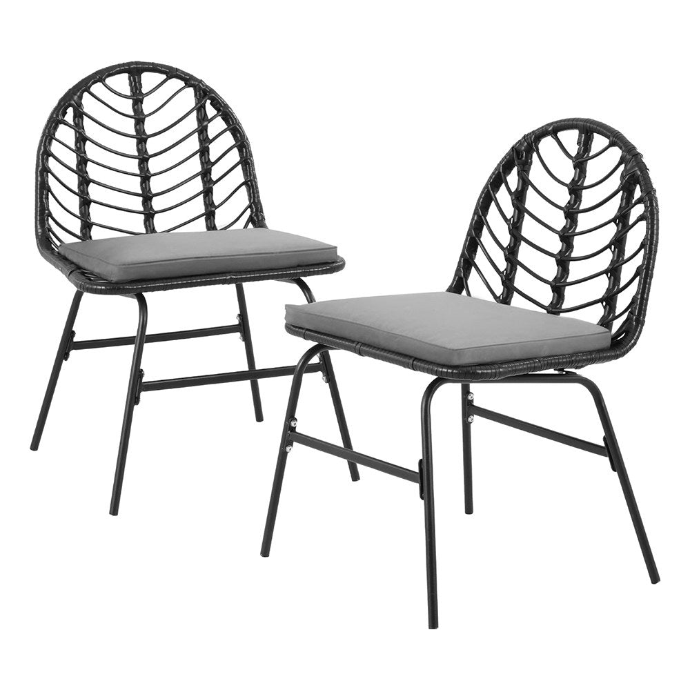 Set of 2 Outdoor Wicker Dining Chairs – Black, Weather-Resistant