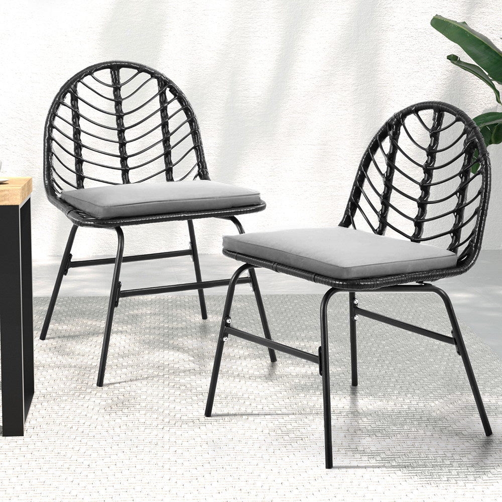 Set of 2 Outdoor Wicker Dining Chairs – Black, Weather-Resistant