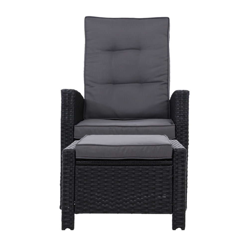 Elise Outdoor Recliner Chair with Ottoman Black