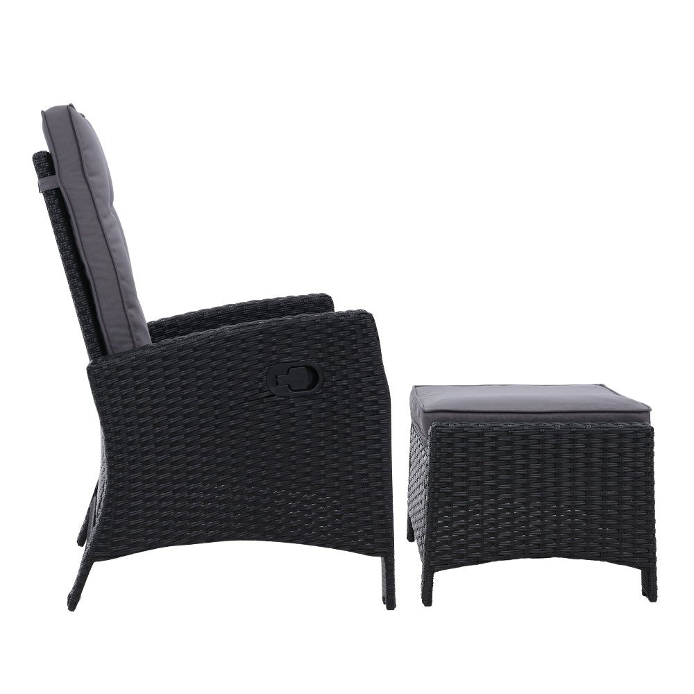 Elise Outdoor Recliner Chair with Ottoman Black