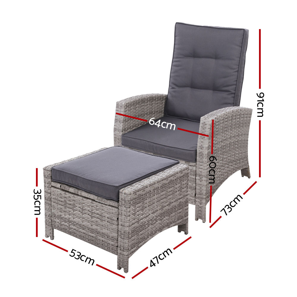 Elise Outdoor Recliner Chair with Ottoman Grey