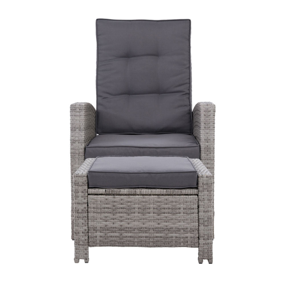 Set of 2 Elise Outdoor Recliner Chairs with Ottomans Grey