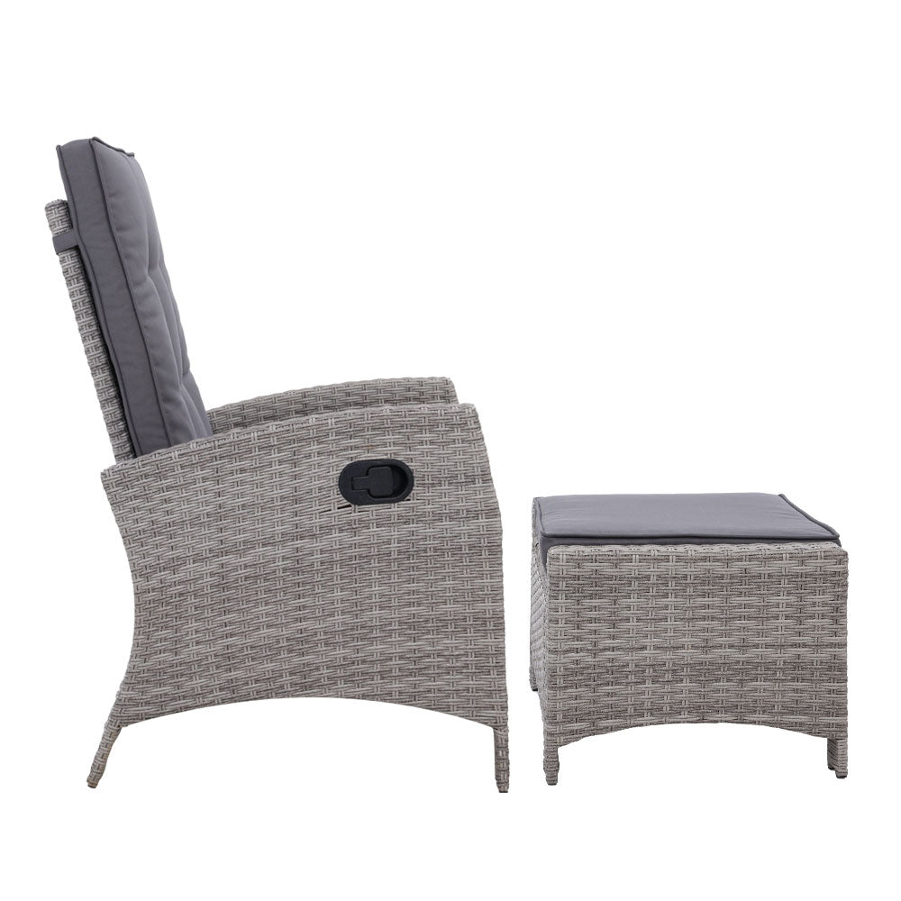 Set of 2 Elise Outdoor Recliner Chairs with Ottomans Grey