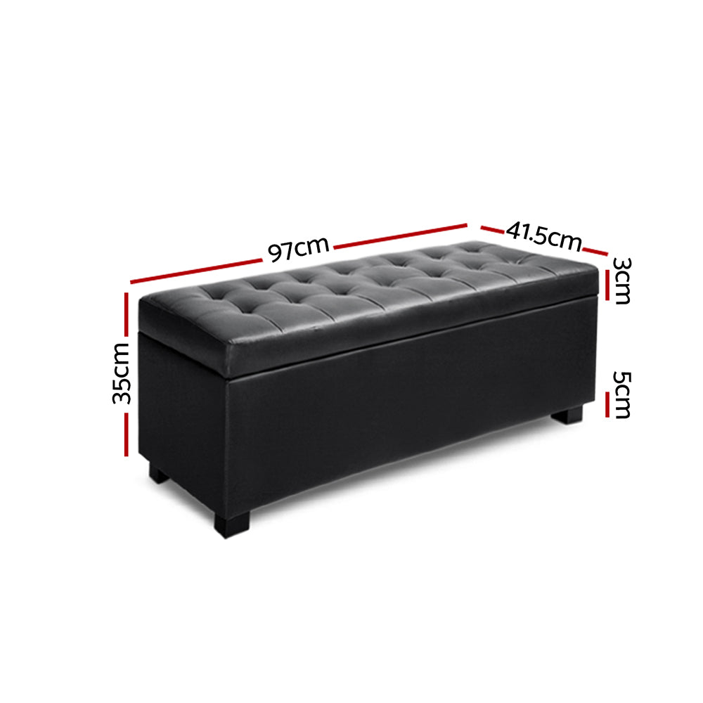 PU Leather Storage Ottoman - Black