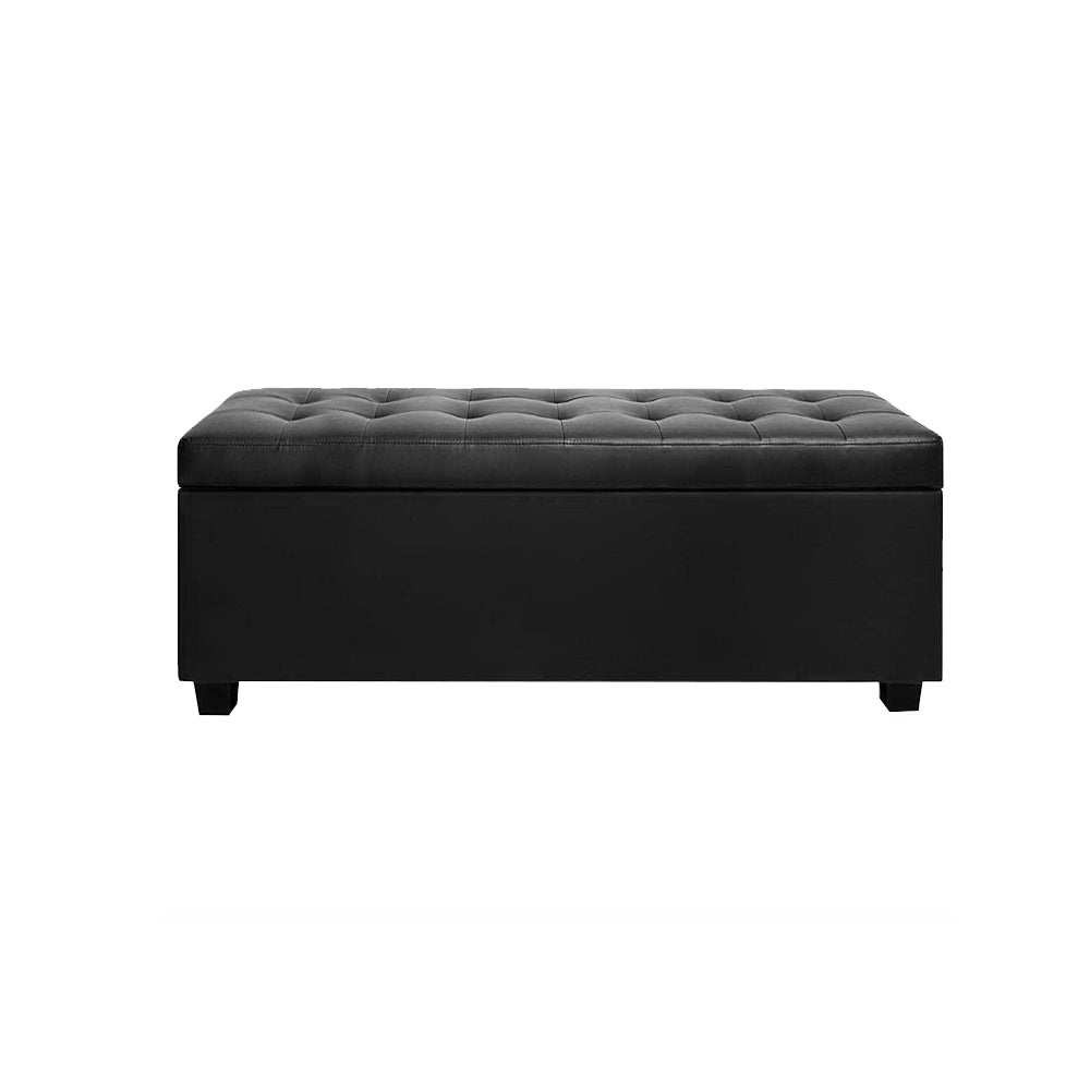 PU Leather Storage Ottoman - Black