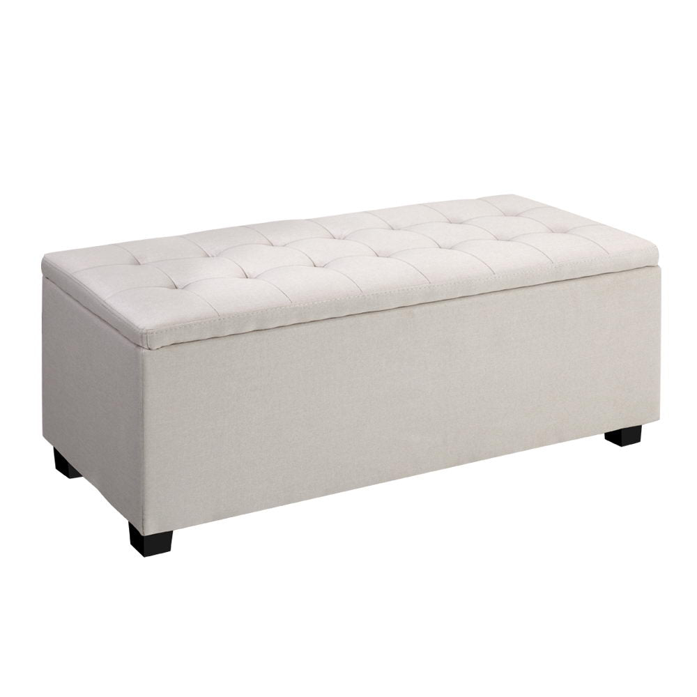 Large Fabric Storage Ottoman - Beige