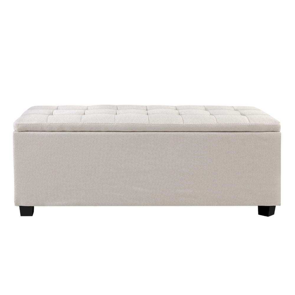 Large Fabric Storage Ottoman - Beige