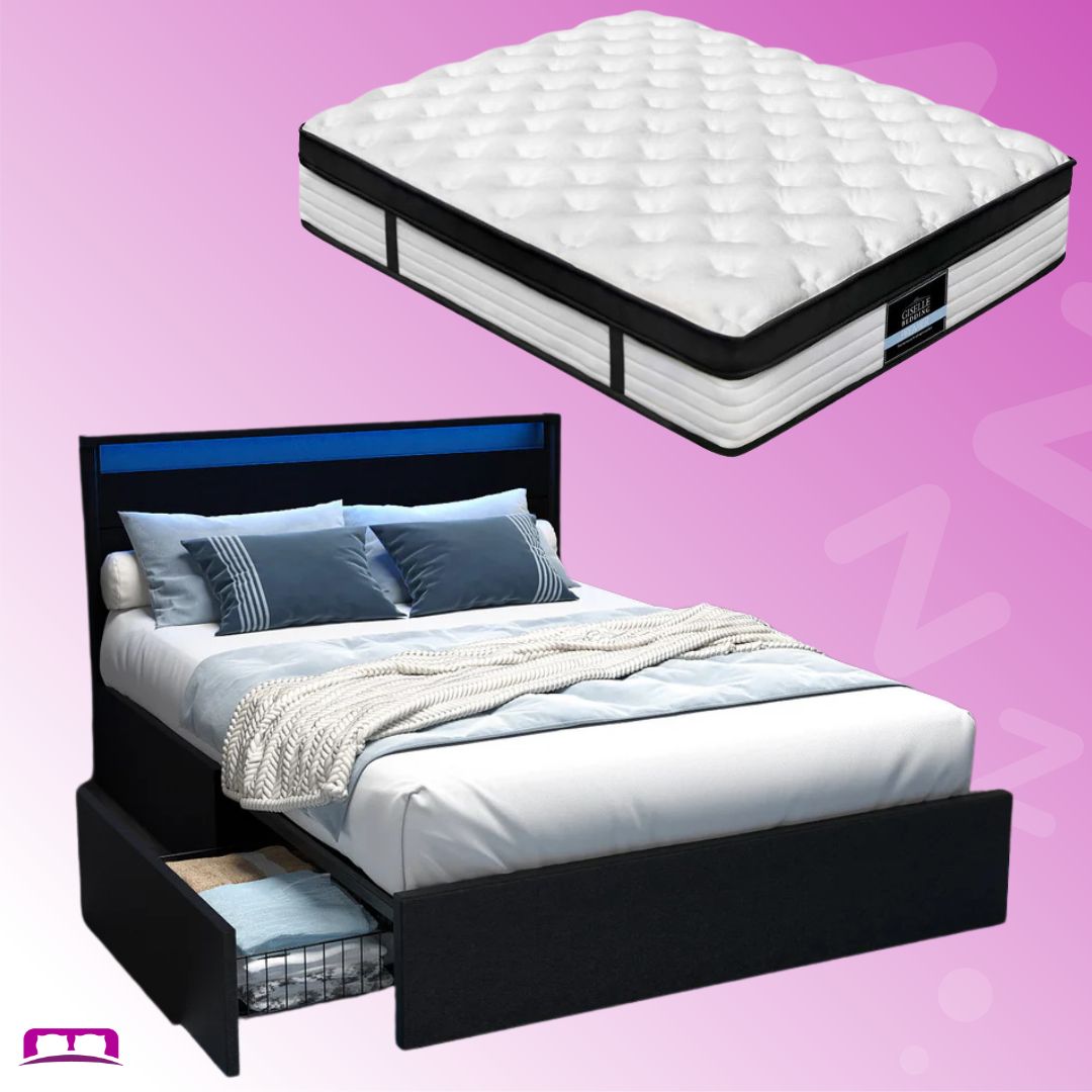 Queen Package | Dunelight LED Bed Black & Devon Euro Top Mattress (Medium)