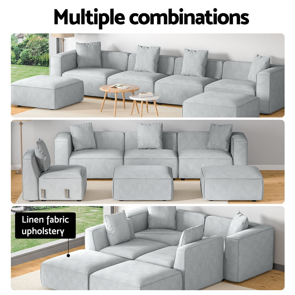 Modular Sofa Chaise Set 6-Seater Grey