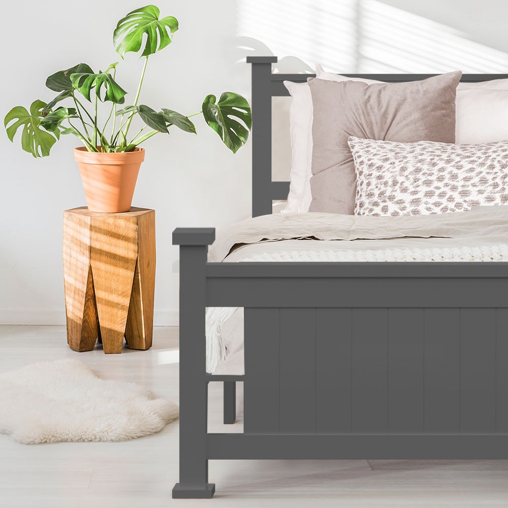 King Single Wooden Timber Bed Frame - Grey