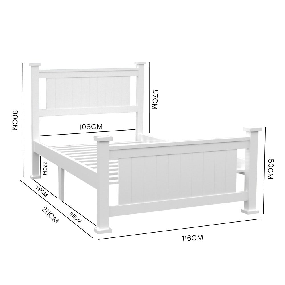 King Single Wooden Timber Bed Frame - White