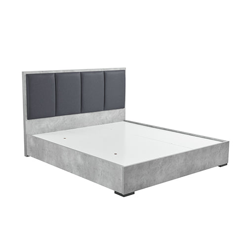 Bedzy Luxe Cooper Queen Bed Frame with Linear Headboard - Cement Finish