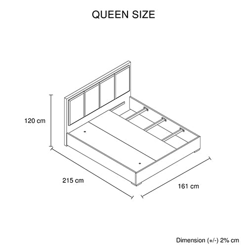 Bedzy Luxe Cooper Queen Bed Frame with Linear Headboard - Cement Finish