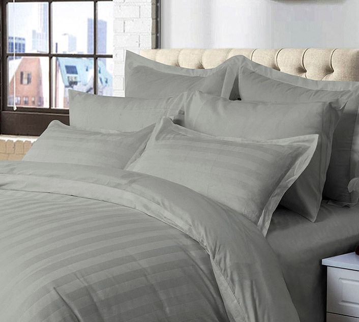 1000TC Ultra Soft Striped Queen Size Grey Duvet Doona Quilt Cover Set