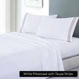 soft microfibre embroidered stripe sheet set king white sheet taupe stripe