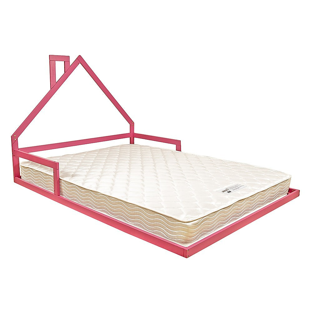 Pine Wood House Shaped Double Floor Bed Pink