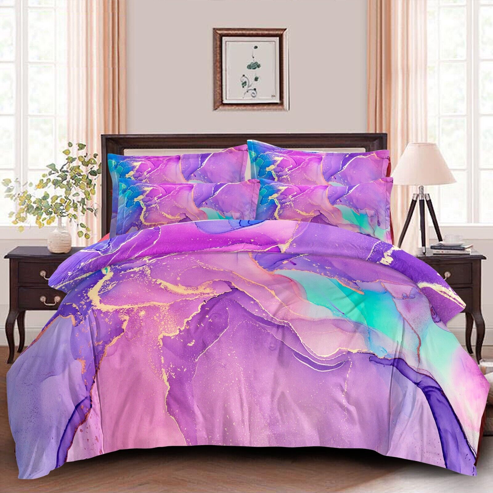 Marble Comforter Set, King Size, Quilted Soft Microfiber Bedding for All Seasons