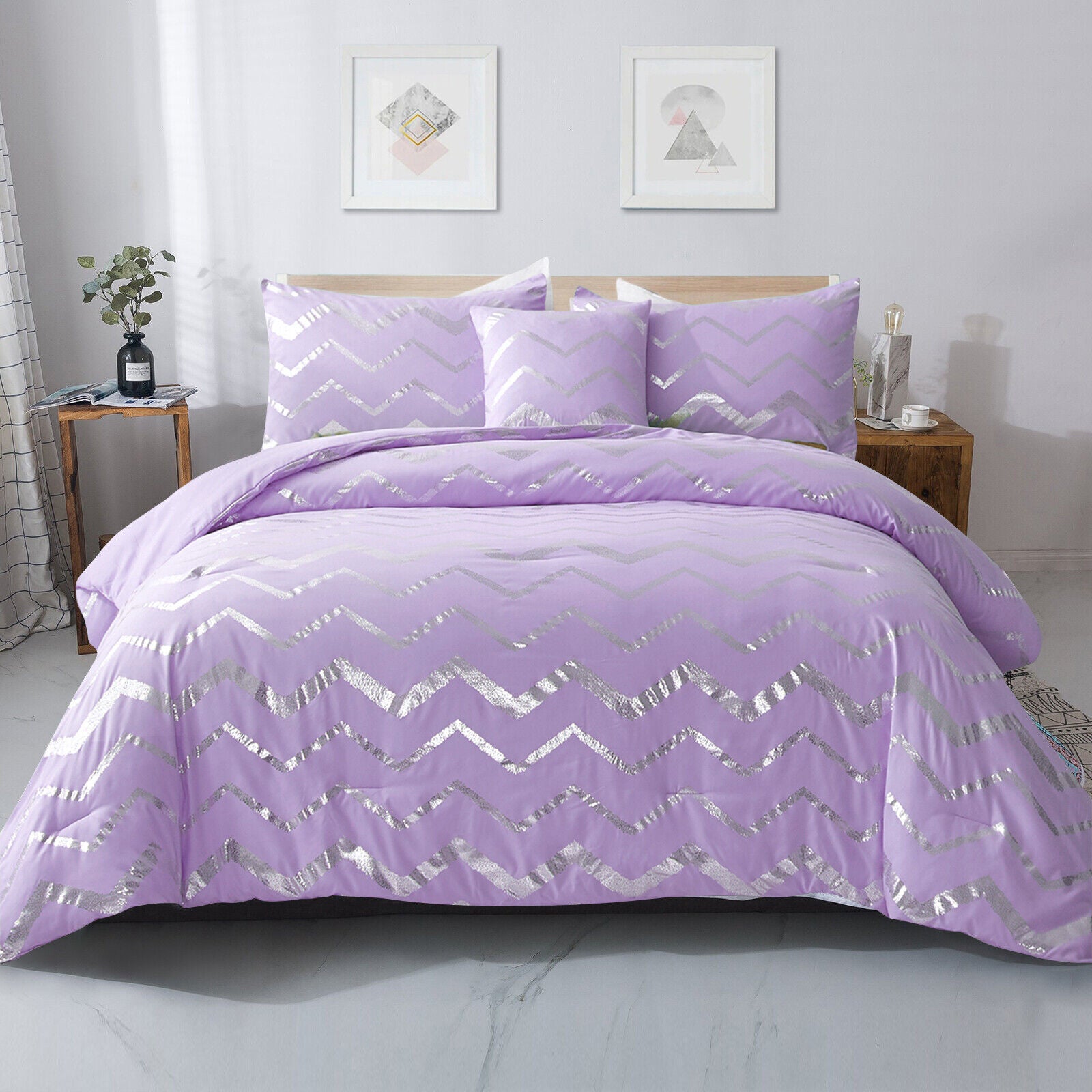 Soft Purple Comforter Set, Queen Size, Plush 3-Piece Bedding with Pillowcases