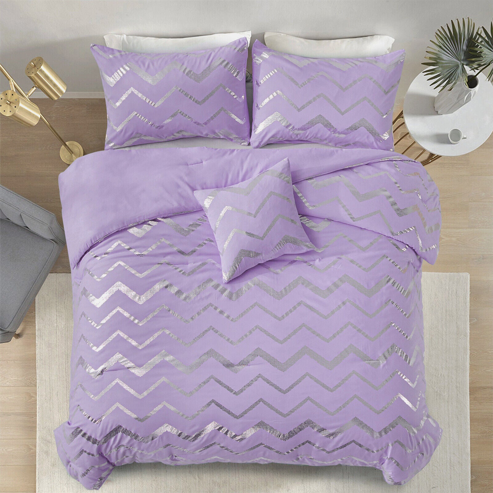 Soft Purple Comforter Set, Queen Size, Plush 3-Piece Bedding with Pillowcases