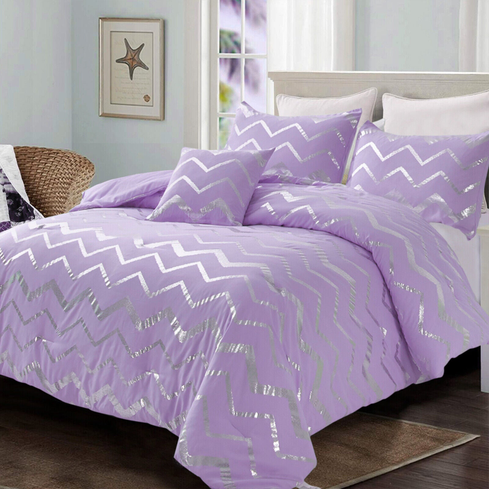 Soft Purple Comforter Set, Queen Size, Plush 3-Piece Bedding with Pillowcases