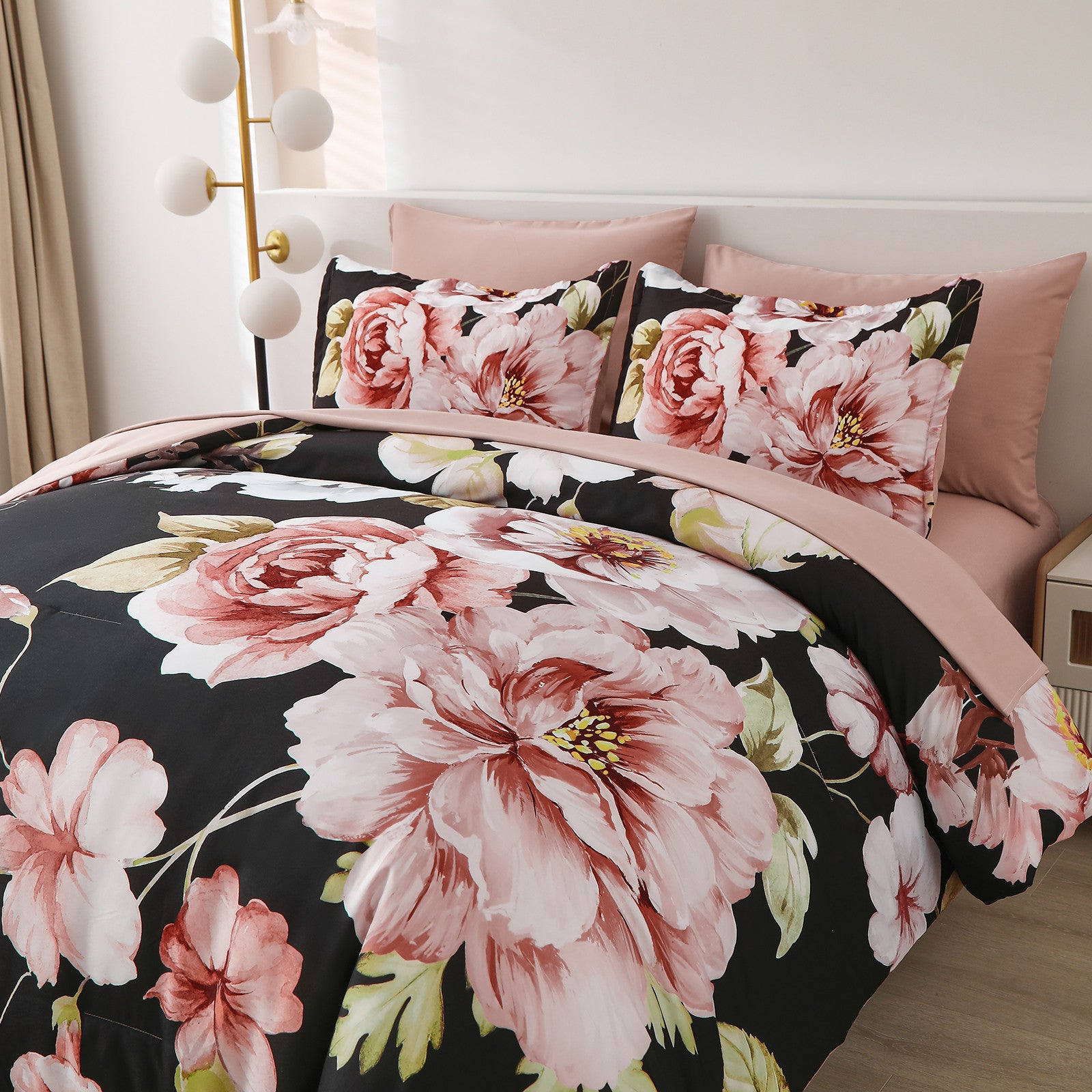 Soft Warm Floral Comforter Set, King Size, Ultra-Plush Bedding with Pillowcases