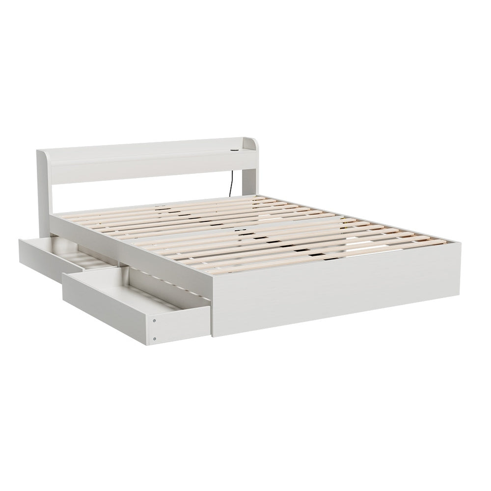 Double Package | Aura Bed Frame With 2 Storage Drawers White & Bonita Pillow Top Mattress (Medium Firm)