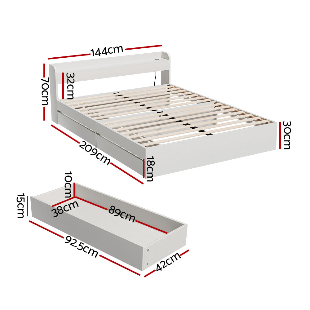 Aura Double Bed Frame With 2 Storage Drawers White