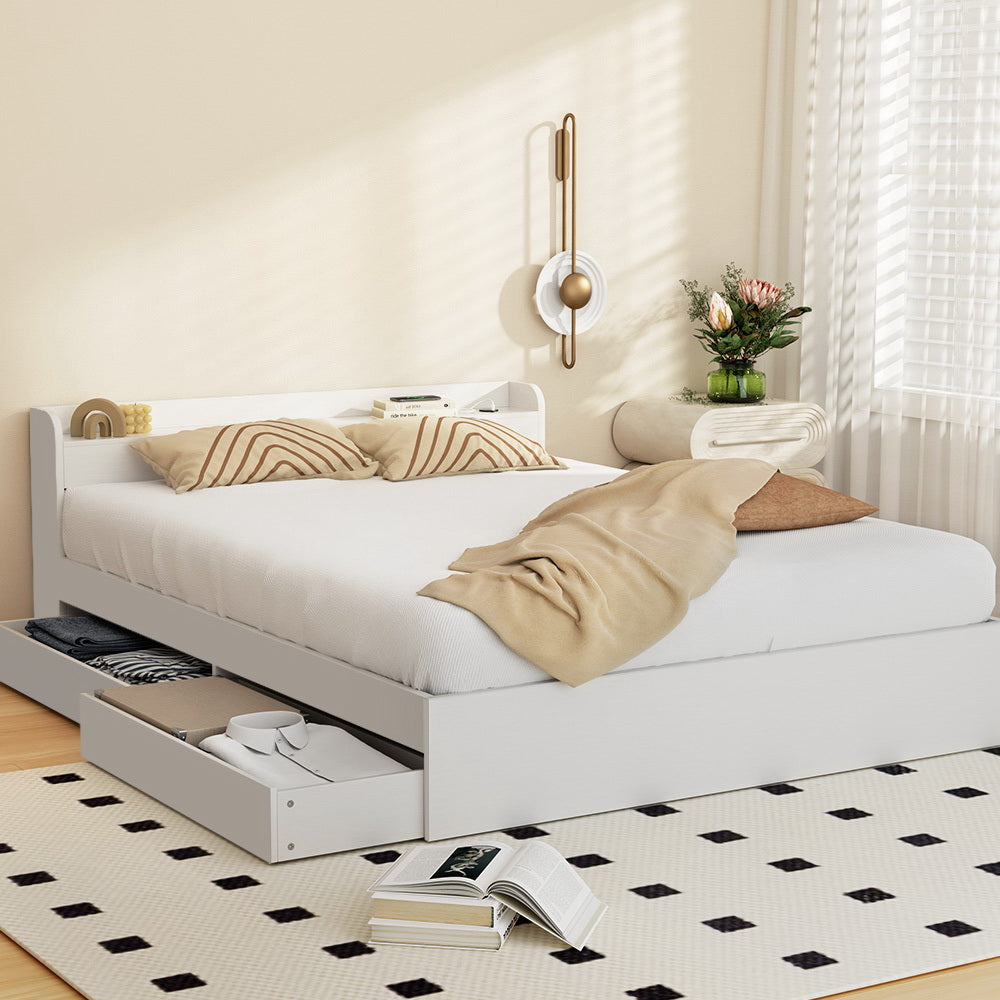 Double Package | Aura Bed Frame With 2 Storage Drawers White & Bonita Pillow Top Mattress (Medium Firm)