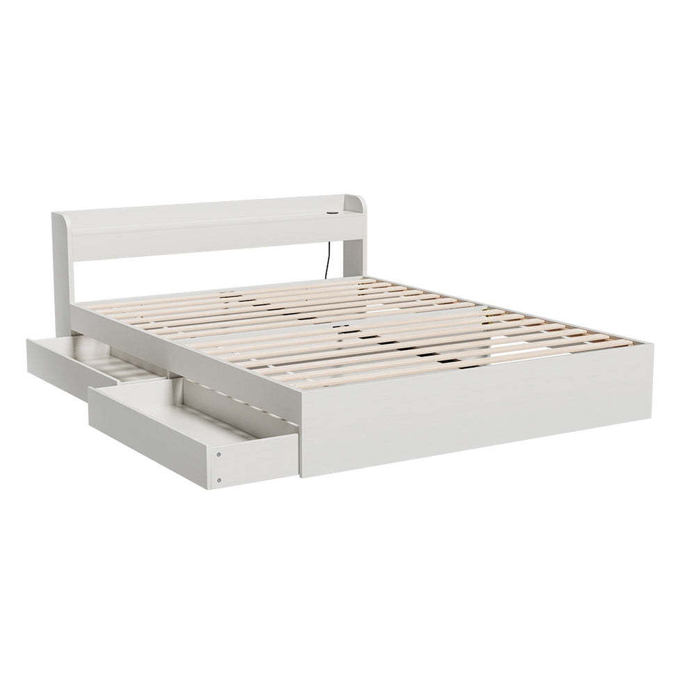 Aura Queen Bed Frame With 2 Storage Drawers White