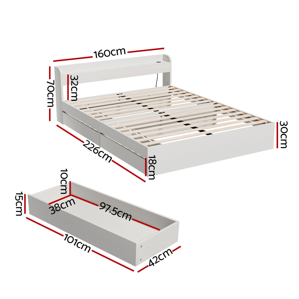 Aura Queen Bed Frame With 2 Storage Drawers White