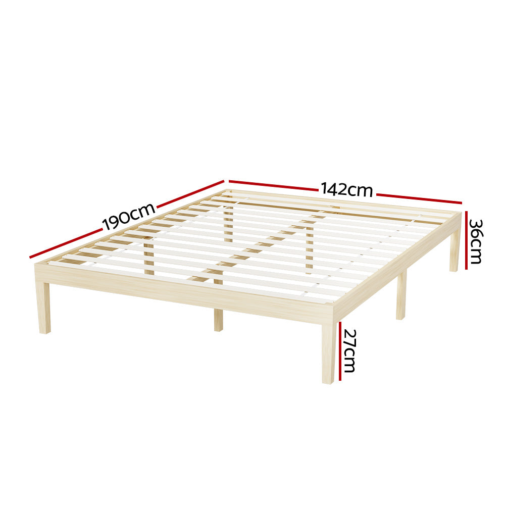 Double Package | Bruno Minimalist Solid Pinewood Bed Frame & Bonita Pillow Top Mattress (Medium Firm)