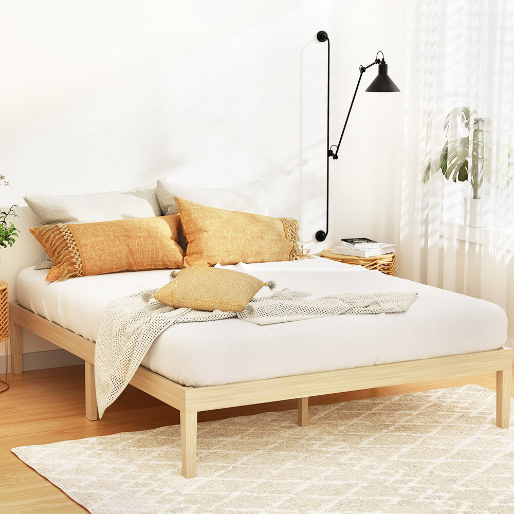 Double Package | Bruno Minimalist Solid Pinewood Bed Frame & Bonita Pillow Top Mattress (Medium Firm)