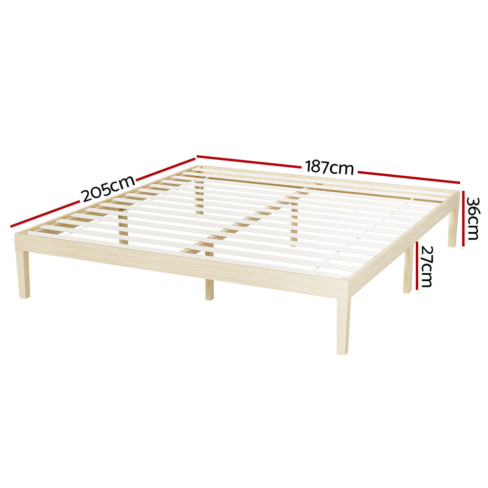 Bruno Minimalist King Solid Pinewood Bed Frame