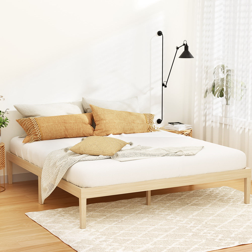 King Package | Bruno Minimalist Solid Pinewood Bed Frame & Bonita Pillow Top Mattress (Medium Firm)