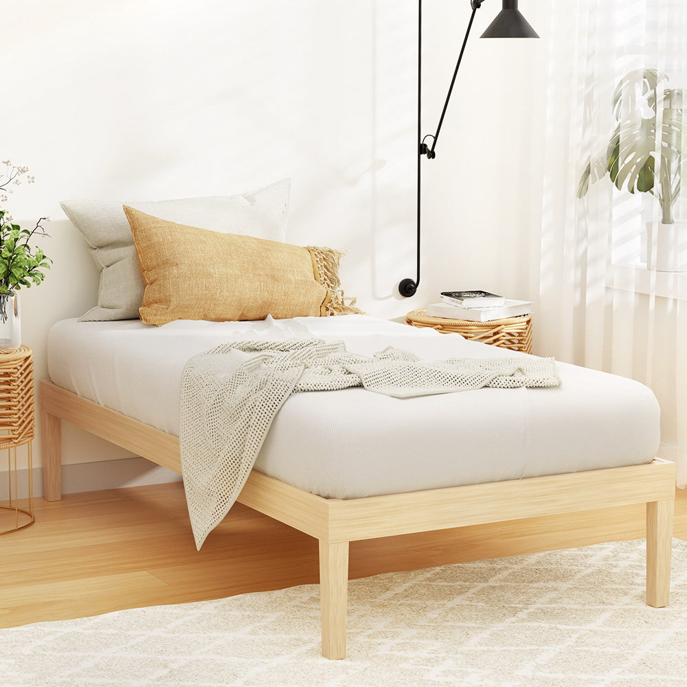 Single Package | Bruno Minimalist Solid Pinewood Bed Frame & Bonita Pillow Top Mattress (Medium Firm)