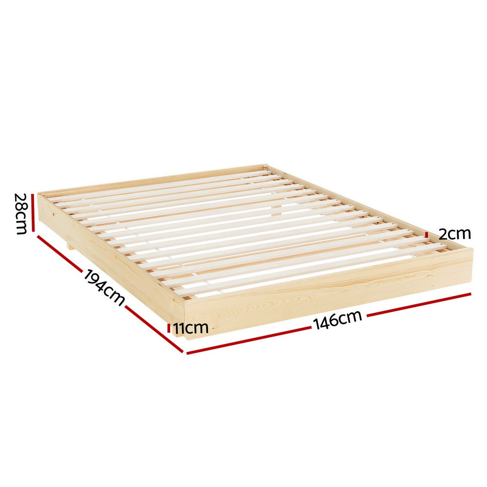 Odin Double Floating Style LED Solid Pinewood Bed Frame