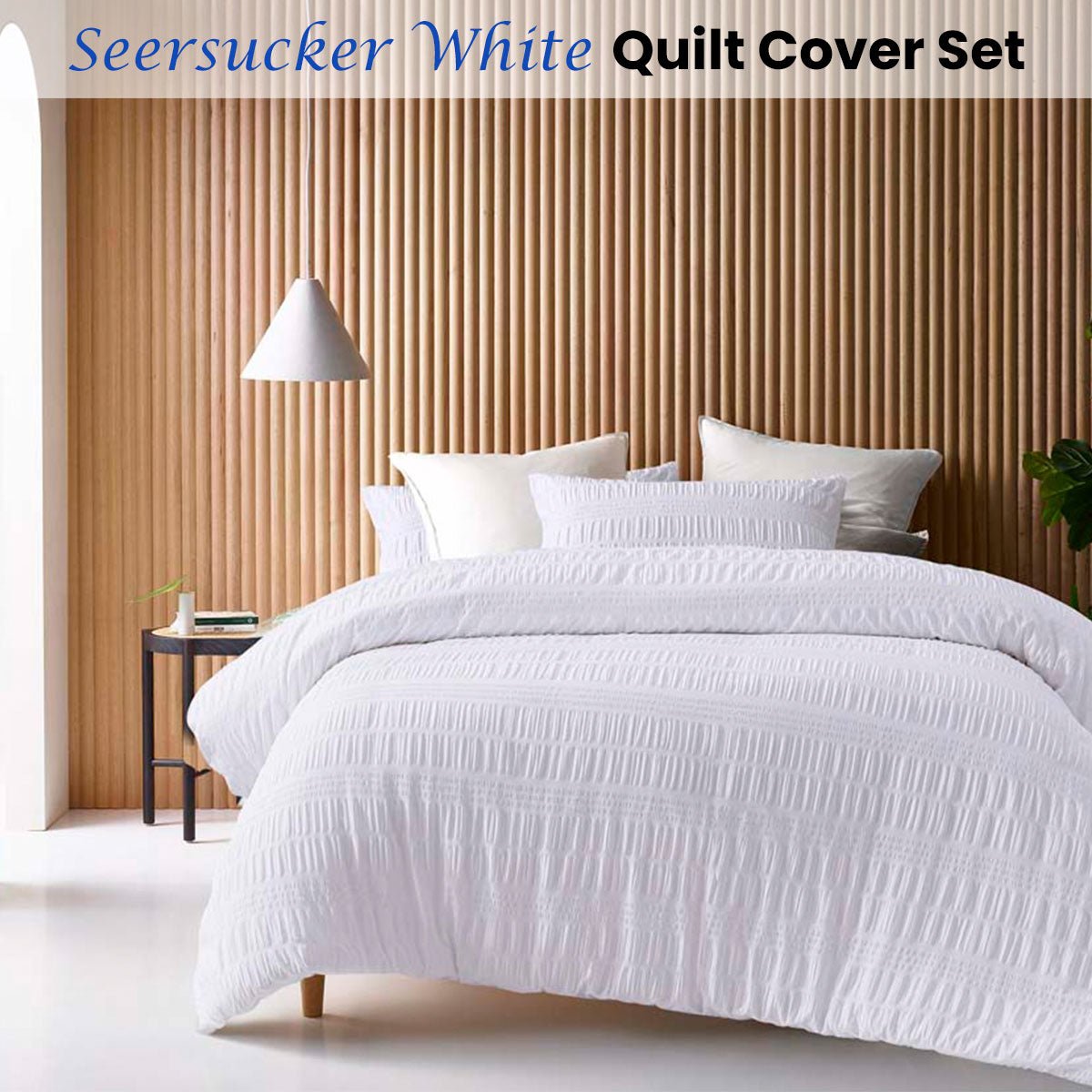 Accessorize Seersucker White Cotton Quilt Cover Set Double - Home & Garden > Bedding - Bedzy Australia