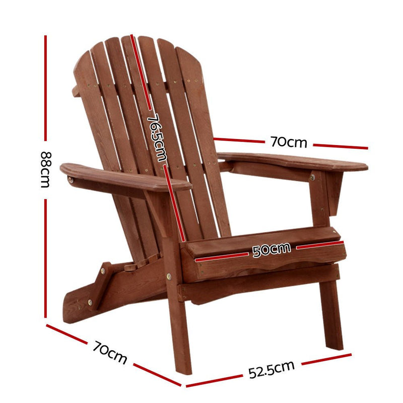 Adirondack Outdoor Chairs Wooden Foldable Beach Chair Patio Furniture Brown - Furniture > Outdoor - Bedzy Australia